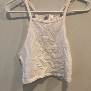 White Cropped High Neck Top